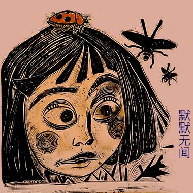 ladybug girl, woodcut, german expressionism