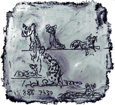 cheetah family sgraffito drawing