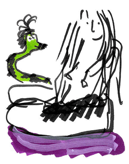 peculiar art model with whimsy snake