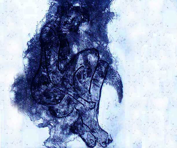 Night goddess, etching as drawing