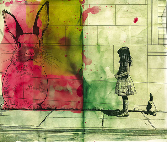 girl and silly bunny